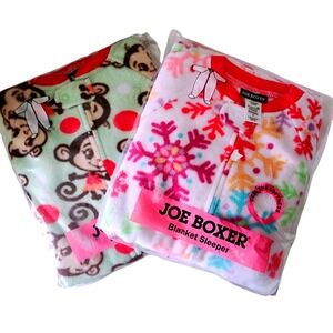 Joe Boxer Toddler 3T Blanket Sleeper Pajamas Set of 2 Monkey/Snowflake NEW